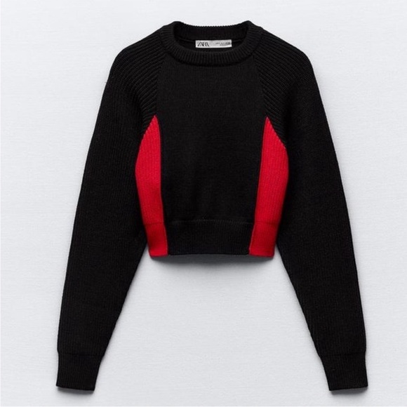 Zara Crop Knit Sweater Navy & Red - Size Medium - Picture 5 of 6